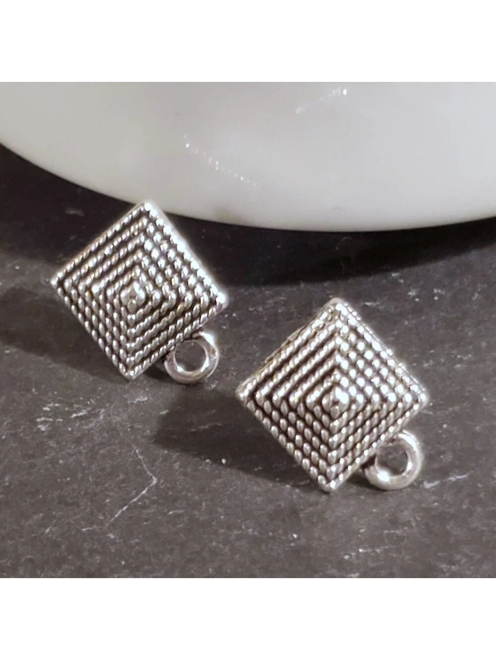 Avant Garde Antique Silver Egyptian Pyramid Dotted Earring Post Findings 2 pcs